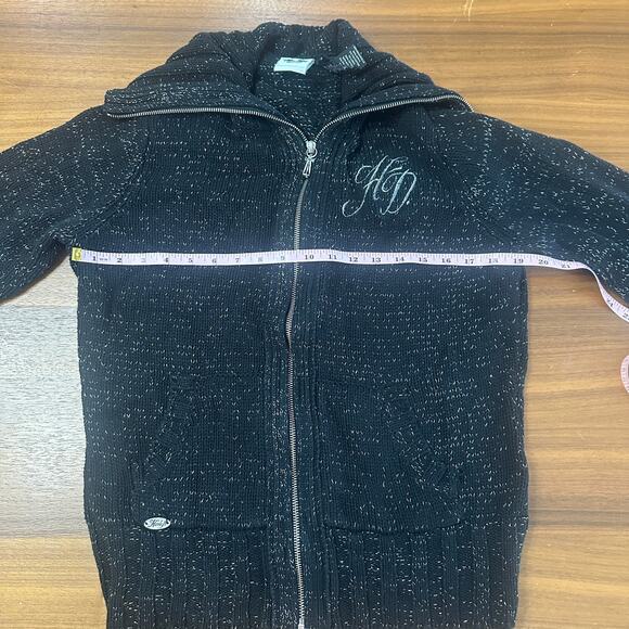 Harley Davidson Black/Silver Cotton Knit Sweater Zip Cardigan Embroidered, Large - Picture 6 of 9